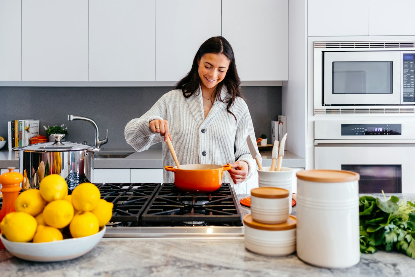 Cooking a fresh meal in a home kitchen